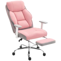 HOMCOM Verstärkter ergonomischer Bürostuhl mit verstellbaren Armlehnen, Fußstütze und Kopfstütze, Rosa(m-7)