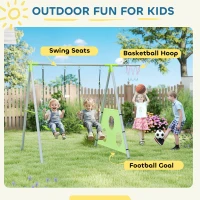 AIYAPLAY Set de Jocuri pentru Copii 3 în 1 cu Leagăn de Grădină, Coș și Poartă de Fotbal, 238x180x182 cm, Verde și Gri(m-8)