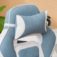 HOMCOM Scaun Gamer Rabatabil cu Înălțime Reglabilă Suport Retractabil pentru Picioare Suport Lombar și Tetieră Detașabilă Albastru(m-4)