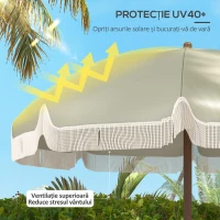 Outsunny Umbrelă de Plajă Portabilă cu Volane în Aer Liber cu Baldachin Ventilat, Geantă de Transport, Ø1.9x2.1 m, Alb-Crem(m-4)