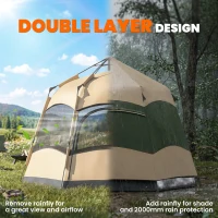 Outsunny Double Layer Instant Pop Up Tent with Rainfly, Portable Camping Shelter with Sewn-in Groundsheet and Carry Bag, Khaki(m-5)