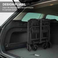 Outsunny Cărucior de Grădină 62L cu Roți Pivotante, Cărucior Pliabil din Metal și Țesătură Oxford cu Geantă și Mâner Reglabil, 76x48x86 cm, Negru(m-6)