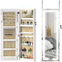 HOMCOM Schmuckschrank mit LED, abschließbarer Wand-/Tür-Organizer mit Spiegel, 37 x 10,5 x 108 cm, weiß(m-8)