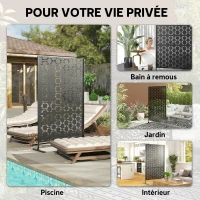Outsunny Panneau brise vue décoratif paravent extérieur à motif géométrique ajouré en métal - 122 x 45 x 198 cm, noir(m-6)