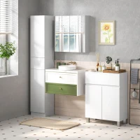 kleankin Dulap cu Oglindă pentru Baie cu 2 Uși Soft Close, 60x15x60 cm, Rafturi Reglabile, Dulap Suspendat Spațiu Economic, Alb Lucios(m-9)