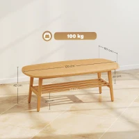 HOMCOM Moderner Couchtisch Niedriger Tisch mit offenem Ablagefach und Holzbeinen für Wohnzimmer Belastbarkeit 100 kg 120x60x42 cm Natur(m-3)