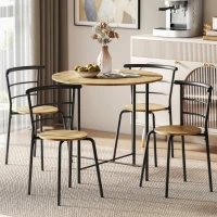 HOMCOM Ensemble Table à Manger Ronde avec 4 Chaises Gain de Place en Bois et Métal Style Industriel(m-2)