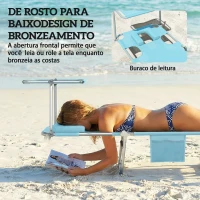 Outsunny Conjunto de 2 Espreguiçadeiras Dobráveis com Dossel 360° Encosto 5 Posições Orifício Facial 188x56x27 cm Azul Claro(m-5)