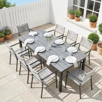 Outsunny Garden Dining Table for 6-8 Person, 180 x 86 cm Rectangular Outdoor Dining Table with Wood Slatted Top, Grey(m-2)