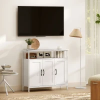 HOMCOM Sideboard für Wohnzimmer im Industrial-Stil mit 3 Türen offenes Fach verstellbare Einlegeböden für Esszimmer 100x35x88 cm Weiß(m-4)