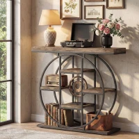 HOMCOM Industrial Console Table with Storage Shelves - Rustic Brown(m-8)