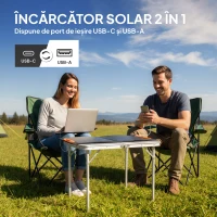 HOMCOM Încărcător Solar 100W, Panou Solar Pliabil cu Conector USB-A și USB-C pentru Încărcare Rapidă, Impermeabil IP67, Negru(m-4)