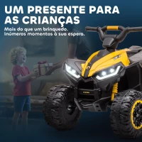 HOMCOM Quadriciclo Elétrico para Crianças de 3-5 Anos Veículo Eléctrico a Bateria 12V com 2 Motores 83x53x55,5 cm Amarelo(m-8)