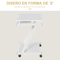 HOMCOM Mesa de Ordenador con Ruedas 60x48 cm con Bandeja Deslizante para Teclado y Estante Inferior Marco Metálico Blanco(m-4)
