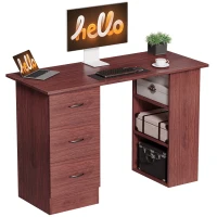 HOMCOM Computer Desk, Writing Table, PC Workstation with 3 Storage Shelves and Drawers, Handle, for Home Office, Walnut Brown(m-11)