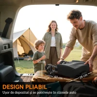 Outsunny Cărucior de Grădină Pliabil 41L cu 4 Roți, Trolley de Camping din Metal și Material Textil Oxford cu Geantă de Transport și Mâner Reglabil, Negru(m-6)