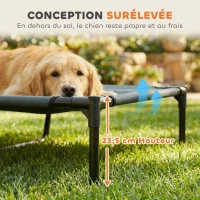 PawHut Lit chien sureleve avec parasol, lit de camp chien chat sur pieds tissu Oxford respirant, anti-UV cadre en métal sac de transport inclus couchage extérieur pour chat 122 x 92 x 108 cm gris noir(m-6)