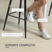 HOMCOM Juego de 2 Taburetes Altos de Cocina Taburetes de Bar Tapizados en Terciopelo con Reposapiés y Respaldo Gris(m-6)