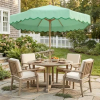 Outsunny Parasol de jardín redondo con volante retro chic efecto madera protección solar UV 230 cm verde claro(m-4)