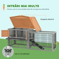 PawHut Cușcă pentru Iepuri de Exterior cu Rampă, Acoperiș Rabatabil și Tăviță, Cușcă din Lemn de Brad, 150x52x68 cm, Gri Deschis(m-5)