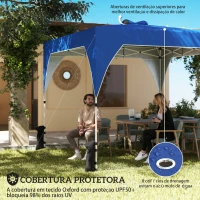 Outsunny Tenda Dobrável 3x3 m Pop-up Tenda de Jardim com Bloqueio Central UPF50+ Altura Ajustável 3 Níveis Bolsa de Transporte Azul(m-4)