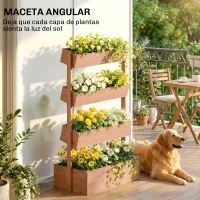 Outsunny Jardinera de Madera de 4 Niveles Jardinera Elevada Exterior con Orificios de Drenaje Tela no Tejida Marrón(m-5)