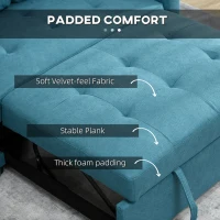 HOMCOM Loveseat Sofa Bed, Convertible Bed Settee with 2 Pillows, Side Pockets, Blue(m-6)
