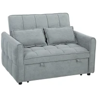 HOMCOM 2 Seater Sofa Bed, 3-in-1 Convertible Sleeper Sofa with Click-clack Adjustable Backrest and 2 Pillows, Grey(m-1)