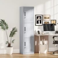 HOMCOM Armadio per Ufficio in Acciaio a 3 Porte Indipendenti con Serratura e 2 Chiavi, 45x38x180 cm, Grigio Chiaro(m-2)