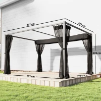 Outsunny Pérgola de Jardín 3x4 m con Techo Retráctil 4 Laterales de Malla UPF30+ Cenador de Jardín para Patio Exterior Gris(m-3)