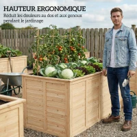 Outsunny Lit de jardin Carré Potager de Jardin surélevé, Fond Ouvert, 152x77x77cm, en bois massif, effet bois naturel(m-6)