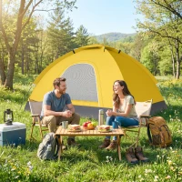 Outsunny 2 Person Camping Tent, Dome Tent with Zipped Doors, Storage Pocket, Portable Handy Bag, Yellow(m-2)