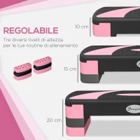 HOMCOM Step Fitness da Aerobica Regolabile su 3 Altezze, in Plastica, 80x31x10/15/20 cm, Rosa(m-4)