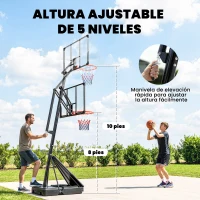 SPORTNOW Canasta de Baloncesto para Exterior Ajustable de 245-305 cm con Ruedas Base Rellenable y Sistema de Retorno Negro(m-4)