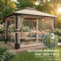 Outsunny Pavillon 3,6x3 m Wasserabweisend Stabil Winterfest Gartenpavillon mit Doppeldach Moskitonetz Seitenteile Abflusslöcher(m-7)