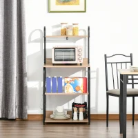 HOMCOM Mobiletto Microonde da Cucina con 4 Ripiani e 4 Ganci, in Acciaio e Legno, 60x40x125 cm, Color Legno(m-2)