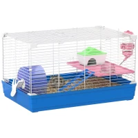 PawHut Jaula para Hámster Casa para Roedores con Rueda de Ejercicio Cuenco Bebedero Casita Rampas para Jerbos 47x30x27 cm Azul(m-10)