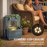 Outsunny Fontaine de jardin extérieure cascade 2 niveaux fontaine eau avec jardinière et mur d'eau 45 x 31,5 x 58,5 cm gris foncé(m-5)