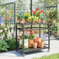 Outsunny Keukenwagen met wielen, 2-laagse serveerwagen met vuilniszakhouder, haken, handgrepen, 113 x 50,5 x 88 cm zwart(m-9)