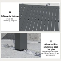 Outsunny Mesa de Jardín Extensible 150/225x85x75 cm Mesa de Comedor de Aluminio con Tablero de Listones para 6-8 Personas Gris(m-10)