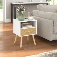 HOMCOM Nachttisch mit Ladestation Schublade 2 AC-Steckdosen USB-Anschluss Typ-C Offenes Fach Holzbeine Weiß(m-4)