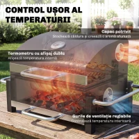 Outsunny Grătar Pe Cărbuni cu Orificii de Ventilație, Sertar pentru Cenușă, Grătar Portabil cu Termometru, Grătare, Capac, Mâner din Oțel Inoxidabil, BBQ pe Cărbuni pentru Grădină Camping, Negru(m-6)