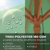 Outsunny Parasol de Jardin Rond avec Volants Rétro Chic Aspect Bois Protection Solaire UV 230cm Vert Clair(m-5)