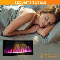HOMCOM Cheminée électrique mural ou encastrable 900W/1800W, effet flamme à 12 couleurs 5 luminosités, 106,7x9,4x47cm, noir(m-8)
