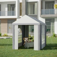 Outsunny Tonnelle barnum bâche PE parois latérales amovibles 2 fenêtres arcades + 2 portes enroulables 3 x 2 x 2,55 m(m-10)
