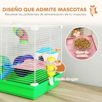PawHut Jaula para Hámster con Túnel Cuenco Bebedero Casita Rampa Rueda de Ejercicio Bandeja Extraíble 46x30x37 cm Verde(m-5)