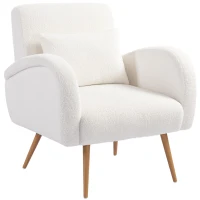 HOMCOM Fauteuil rembourré, revêtement polaire, fauteuil avec accoudoirs et coussin lombaire, pieds métalliques, fauteuil de lecture, blanc crème(m-1)