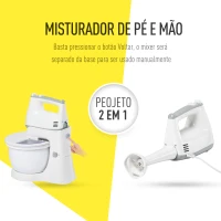 HOMCOM Batedeira de Pastelaria Profissional Multifuncional Robô de Cozinha 3.4 litros com 6 velocidades Inclui 3 cabeças 300 W de aço inoxidável branco(m-8)
