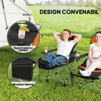 Outsunny Set de 2 Scaune de Camping Pliabile cu Suport pentru Picioare Detașabil, 82x100x88 cm, Negru(m-5)