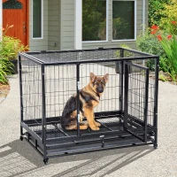PawHut Cage pour chien animaux cage de transport sur roulettes 2 portes verrouillables plateau amovible max. 50 Kg  109L x 76l x 87H cm noir(m-10)